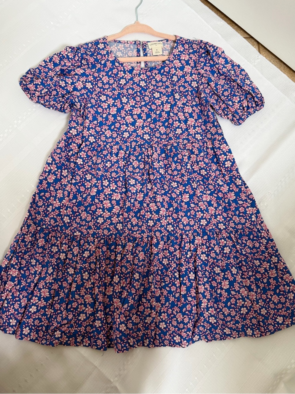 Crewcuts Blue Dress with Pink Floral Print